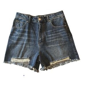 Refuge Mom Jean Shorts Size 9 Distressed High Rise Raw Hem‎ Denim Blue
